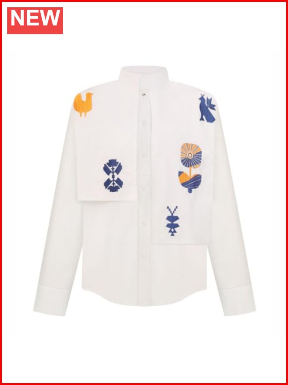 Embroidered Cotton-Linen Stand Collar Shirt